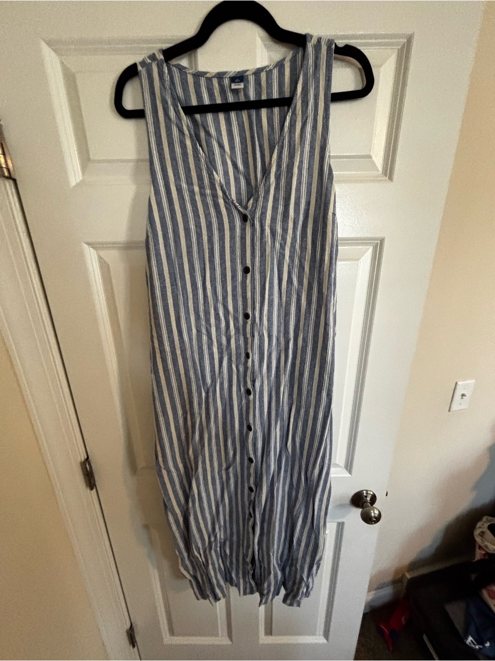 Old Navy Blue and White Striped Button-Front Maxi Dress